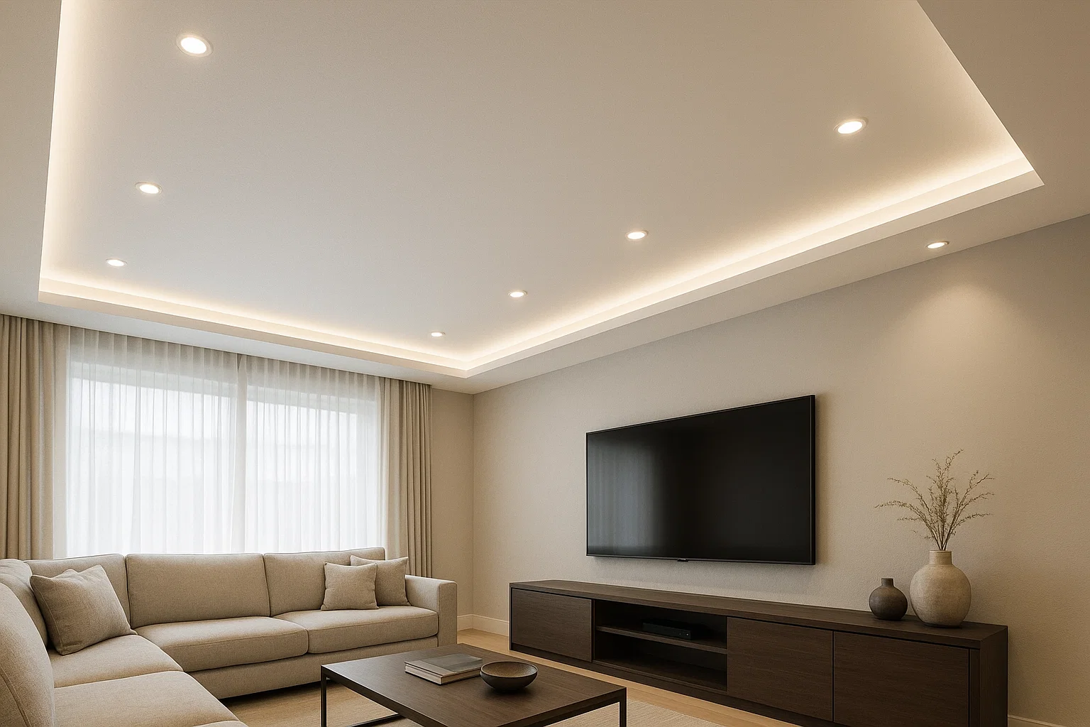 Forro de gesso em sala de estar moderna