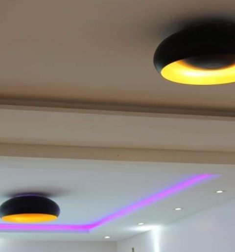 forro de drywall com sanca circular invertida e iluminação indireta em LED